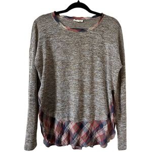 Hem & Thread Womens Long Sleeve Sweater with Flannel Print Detail Size Small